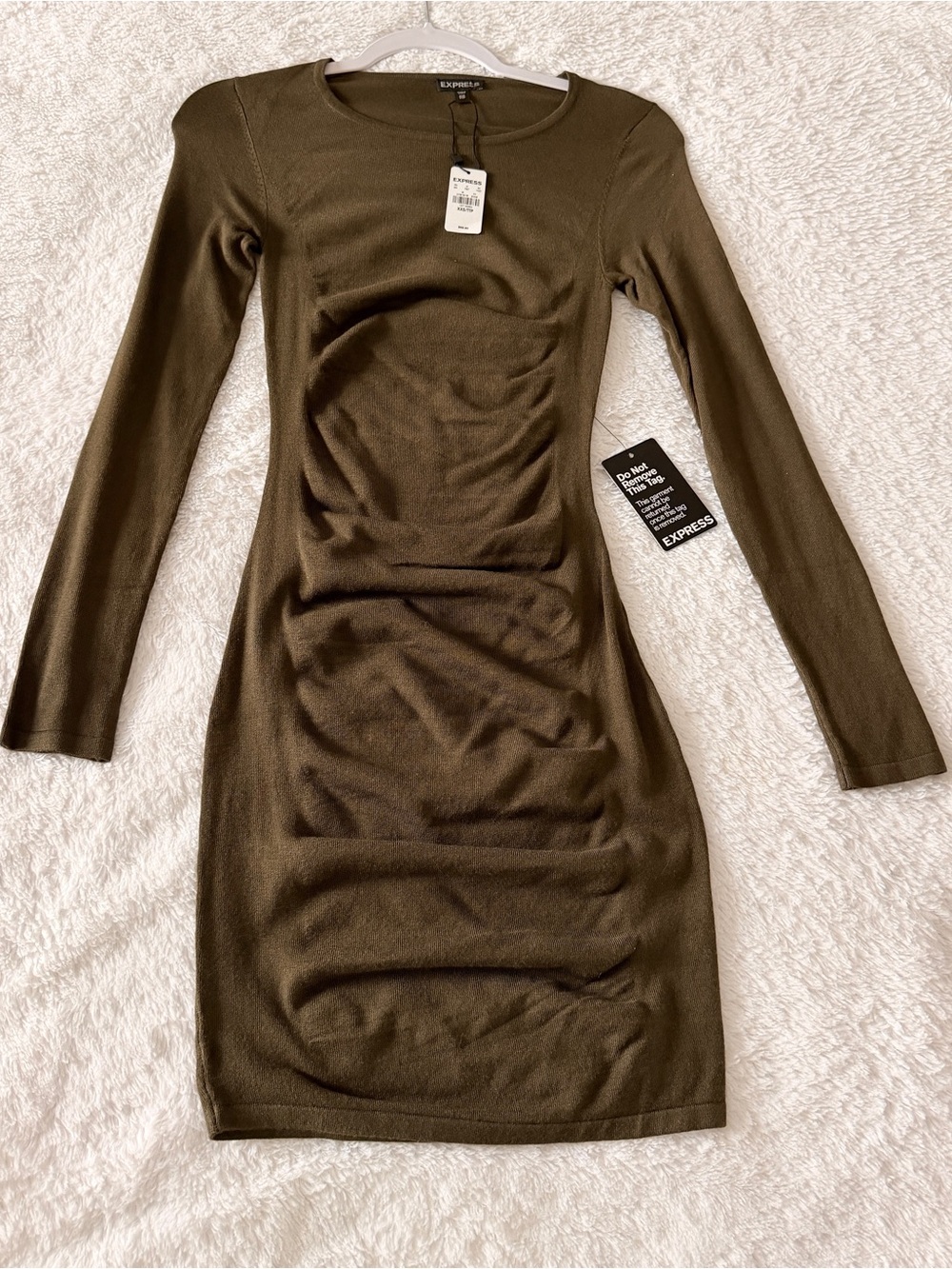 Express Olive Green Long-Sleeve Bodycon Dress